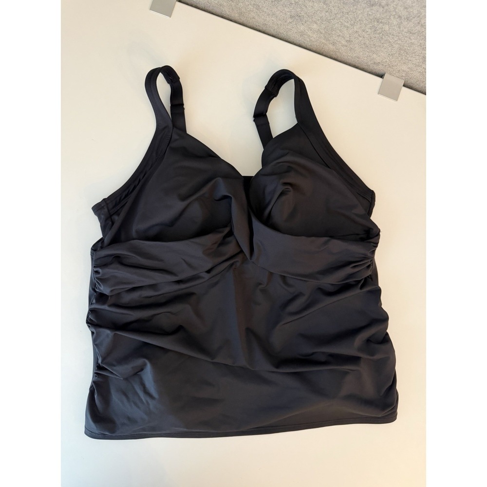 LANDS END Tankini Swim Top Twist Ruching Lined Shelf Bra U/W Black Plus 20W EUC